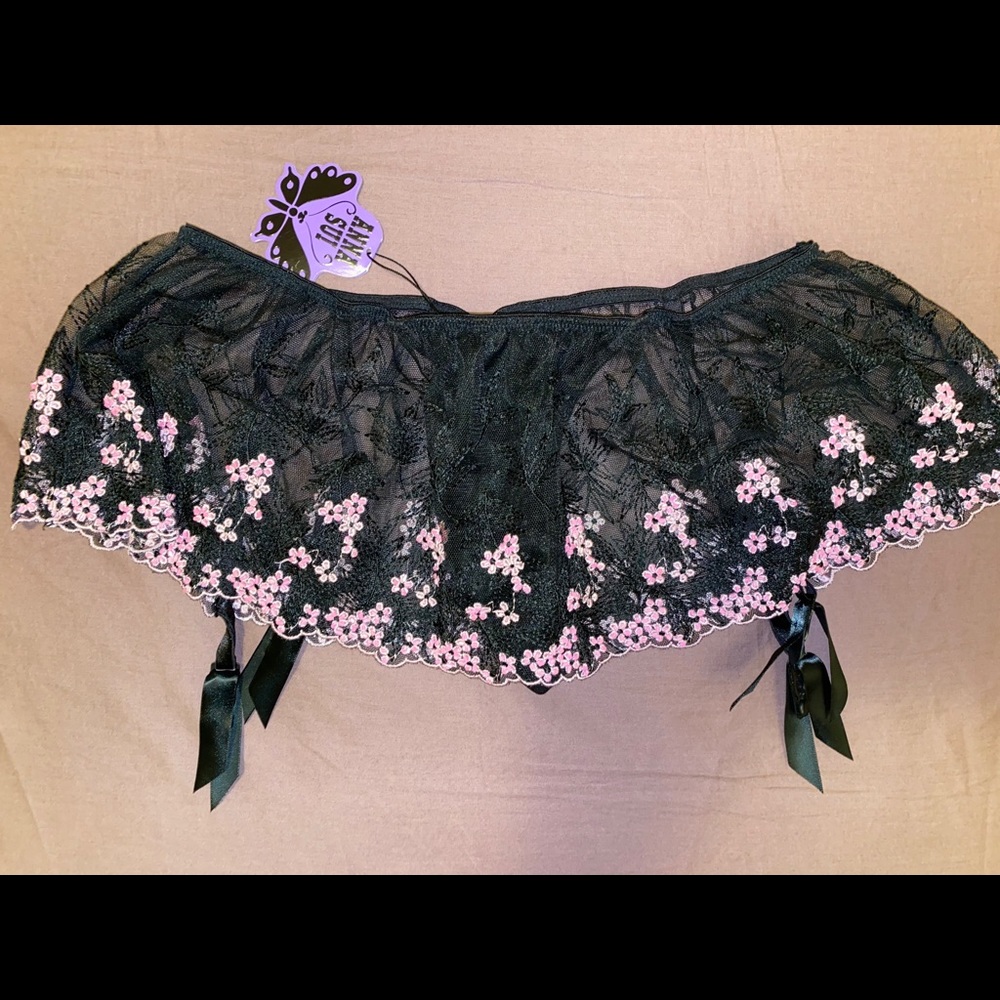 Rare Victoria Secret Black Thong Garter Belt Skirt
